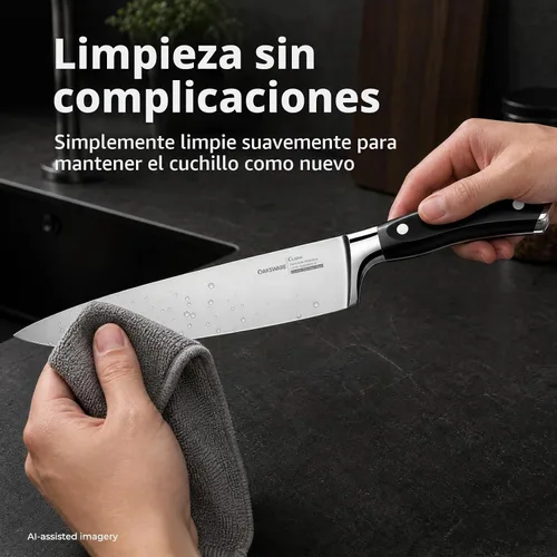 Vista 7 de OAKSWARE Cuchillo de chef de 8 pulgadas, cuchillo alemán de acero