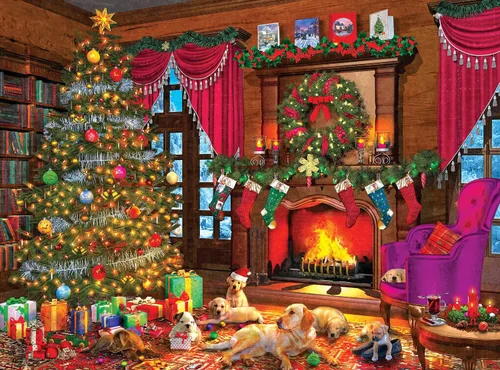 Vista 2 de RoseArt - Kodak Premium Holiday Light Up - Cachorros de Navidad - Rompecabezas de 500 piezas para adultos