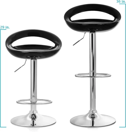 Vista 3 de Elama Moderno taburete de bar ajustable retro de 2 piezas con base cromada