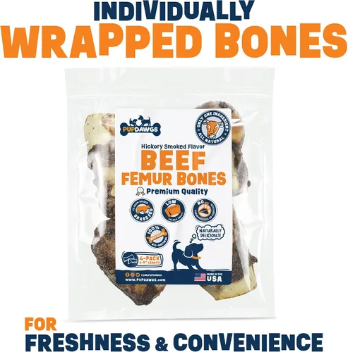 Vista 3 de Huesos de perro de un solo ingrediente, fabricados en Estados Unidos, huesos de fémur de carne de res, huesos naturales para masticadores agresivos
