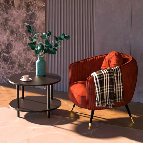 Vista 4 de Mesa de Centro Redonda Pequeña con Almacenamiento Abierto para Espacios Pequeños, 23.5" Negra Mesa Central de Madera de 2 Niveles para Sala de Negro