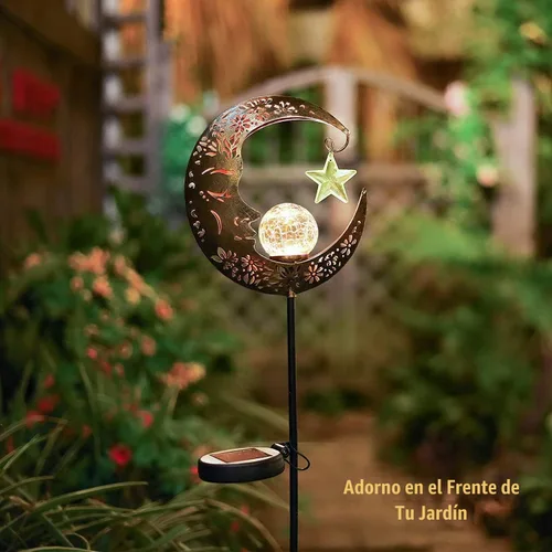 Vista 5 de Hapjoy - Luces solares para exteriores, decoración con forma de luna, linterna para patio, césped o camino, decoraciones con globo de cristal Bronce