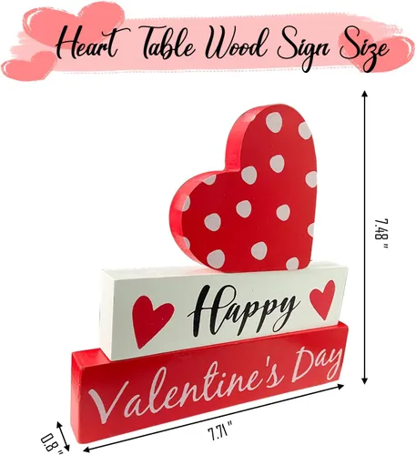 Vista 6 de Letrero de madera para el día de San Valentín, decoración de mesa de corazón para bandejas escalonadas, estante de café, barra de madera, decoración