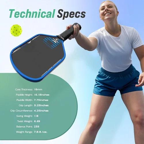 Vista 5 de Warping Point Rhythm 16MM Pickleball Paddle, Carbon Fiber Paddle, Thermoformed Design with MaxCell Honeycomb Core, Design for Precision Control &