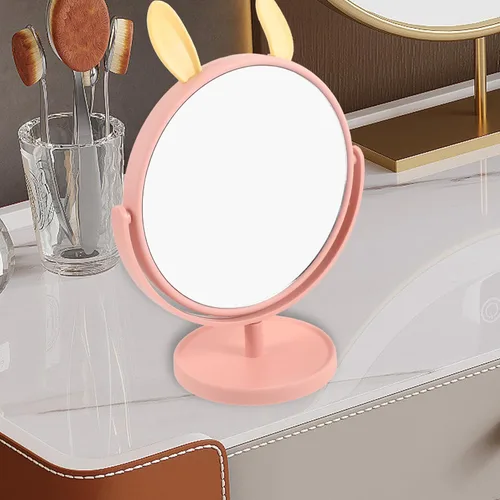 Vista 6 de LALAFINA Espejo de maquillaje para escritorio, con forma de orejas de conejo, cosmético de mesa para el hogar, dormitorio, baño, corte de pelo