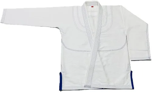 Vista 4 de Blanco Royal Blue Stitch Bjj Gi Jiu Jitsu Kimonos Gi 100% algodón Perl Weave 450GSM