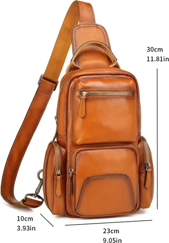 Vista 3 de Lieseh Bolso bandolera de cuero genuino para hombre, bandolera para hombro, pecho, mochila de viaje al aire libre