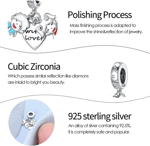 Vista 5 de Pandach Dijes de plata de ley 925 para pulseras y collares, colgantes de mariposa y auriculares, dijes de trébol, joyería de regalo para mujeres