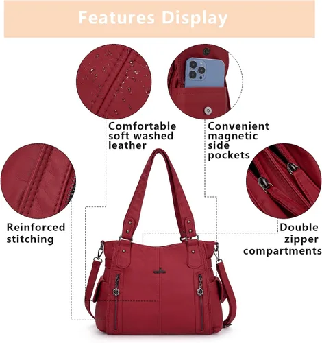 Vista 3 de Bolsos de mano para mujer, con asa superior, espaciosos, informales, de poliuretano, para el hombro, para mujer