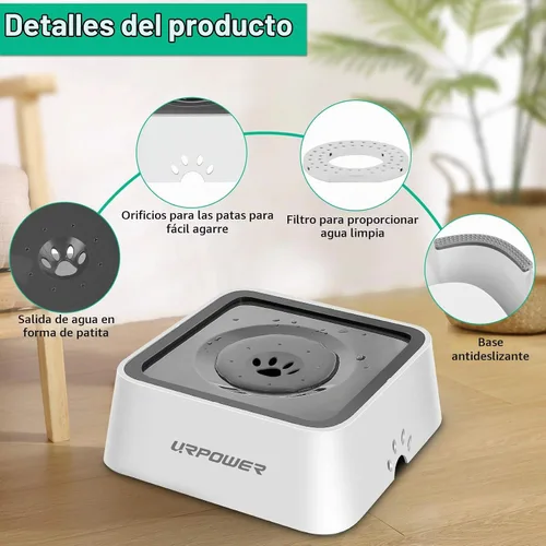 Vista 4 de URPOWER Tazón de agua para perros de 2.5L 85oz de gran capacidad; dispensador de agua para mascotas sin derrames, alimentador lento a prueba