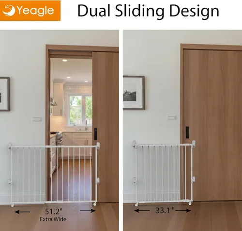 Vista 2 de Yeagle Protector enrollable extensible, puerta ajustable para perros de 33 a 51 pulgadas para escaleras, puertas, pasillos, sin riel inferior