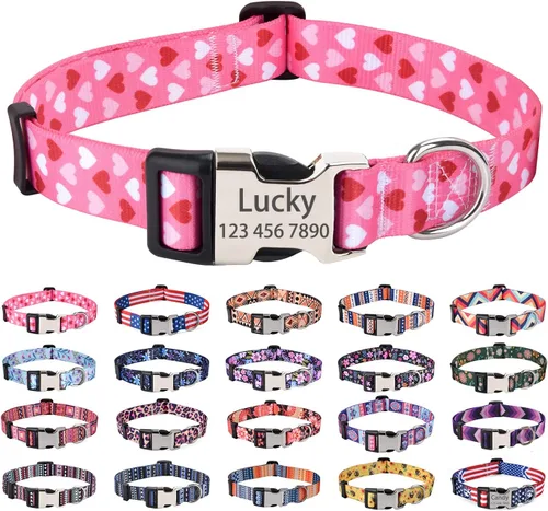 Vista 23 de Mihqy Collares de perro personalizados, collar de perro personalizado con nombre y número de teléfono, múltiples patrones y 4 tamaños de collar