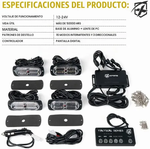 Vista 7 de Xprite Kit de luces estroboscópicas de montaje en superficie ámbar de 24 LED con panel de control, parrilla de parrilla lateral, luces intermitentes