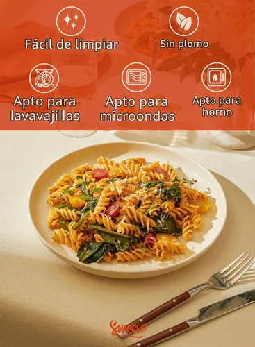 Vista 3 de Sweese - Juego de platos de porcelana de 10 pulgadas, beige, redondos, 6 unidades, para servir ensaladas, resistentes a los arañazos, aptos