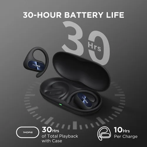 Vista 7 de 1MORE Fit SE S30 - Auriculares inalámbricos Bluetooth con 4 micrófonos para llamadas claras, auriculares deportivos con diseño dividido con ganchos