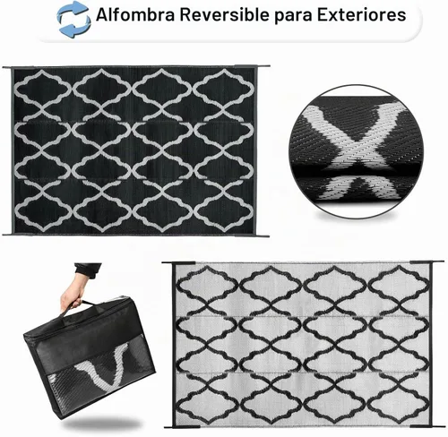 Vista 3 de OutdoorLines - Alfombra de plástico de exterior, 4 x 6 pies, reversible, resistente a manchas y a rayos ultravioleta, para campamento, terraza