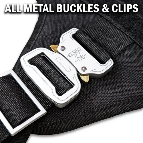 Vista 3 de Arnés táctico para perro con 4 hebillas de metal. Chaleco táctico para perro sin tirones con asa, arnés resistente para perros pequeños, chaleco