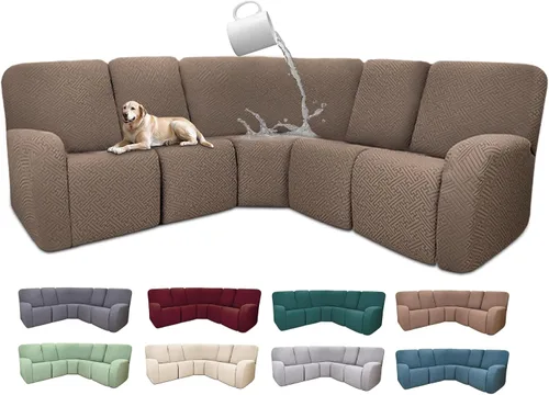 Vista 102 de Fundas de sofá reclinable seccional 100% impermeables para sofá reclinable en forma de L, funda de sofá modular de esquina en forma de L, fundas