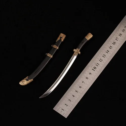 Vista 2 de Espada antigua china hecha a mano en miniatura 1:6, 6.35 pulgadas, cuchillo estilo Ming, espada katana, grado coleccionable