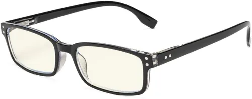 Vista 10 de Eyekepper Anteojos de lectura para computadora con marco rectangular clásico, con bisagras, lentes teñidas de naranja