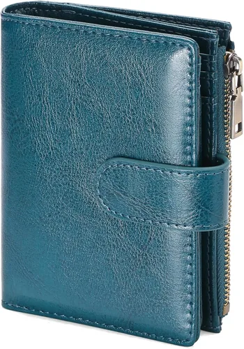 Vista 8 de GAEKEAO Cartera pequeña de cuero vegano con bloqueo RFID plegable para mujer, tarjetero compacto con bolsillo con cremallera y ventana