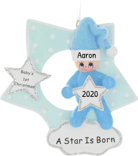 Vista 2 de Adorno 3D personalizado para la primera Navidad del bebé 2025 para niño Adorno de la primera Navidad del bebé 2025 Adornos de bebé para árbol