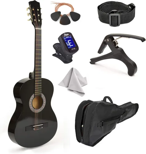 Vista 12 de Guitarra de madera para zurdos de 30 pulgadas con estuche y accesorios para niños, niñas, niños, adolescentes, principiantes (30 pulgadas, negro)