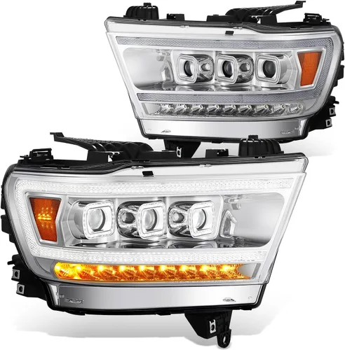 Vista 13 de DNA MOTORING Par de faros LED compatibles con Ram 1500 2500 3500 13-18, luces de proyector de haz alto y doble bajo, LED Switchback, cromado