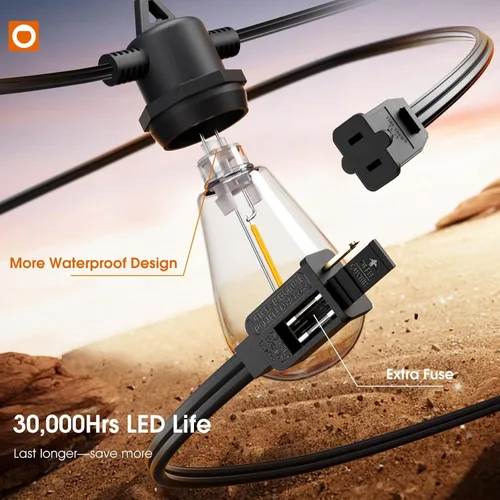 Vista 4 de addlon - Cadena de luces para exteriores de 50 pies con 16 LED Edison regulables, impermeables Shatterproof Energy-Saving Bulbs, Hanging for