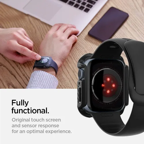 Vista 7 de Spigen para Apple Watch - Funda con protector de pantalla de vidrio templado táctil incorporado, resistente y de cobertura completa, armadura