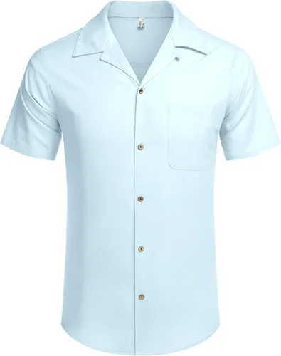 Vista 2 de COOFANDY - Camisas hawaianas de algodón y lino, florales, tropicales, con botones para hombre