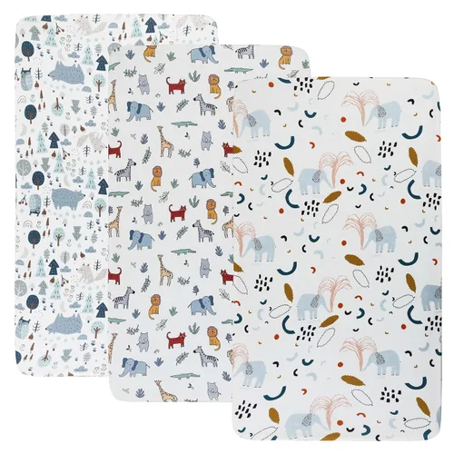 Vista 11 de Onacosht Juego de Sábanas de Moisés de 3 Piezas para Bebé Niño, Sábana Bajera Ajustable de Jersey Punto Suave Elástico Universal para Colchón