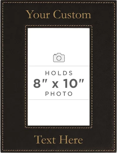 Vista 20 de Marco de fotos de piel sintética de cuero sintético grabado para añadir tu texto personalizado para colgar o en la mesa, marco de fotos familiares