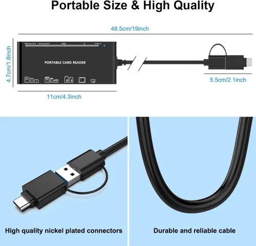 Vista 7 de Lector de tarjetas de memoria USB-C 7 en 1: lector de tarjetas múltiples para SD, Micro SD, CF, XD y MS, USB 3.0 Plug and Play para PC y Mac