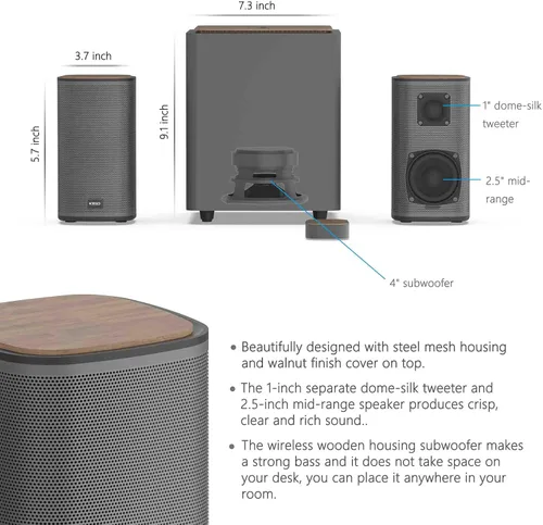 Vista 2 de KEiiD 2.1 Altavoces Bluetooth para computadora con subwoofer inalámbrico y touchpad inalámbrico para computadora de escritorio portátil PC altavoces