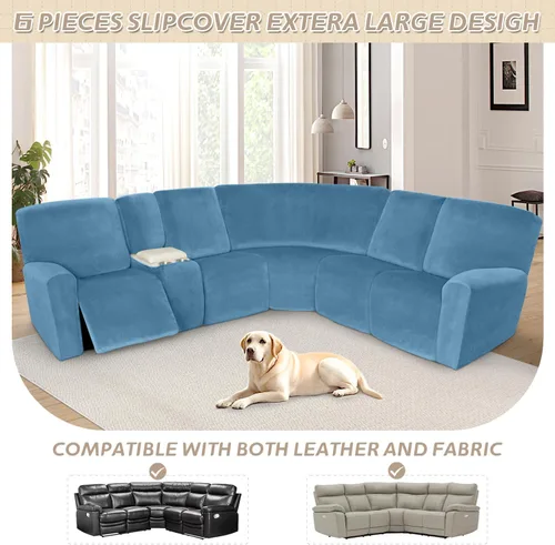 Vista 531 de Arfntevss Fundas de sofá seccional reclinable de terciopelo, Funda de sofá seccional de esquina para sofá reclinable, Funda elástica suave