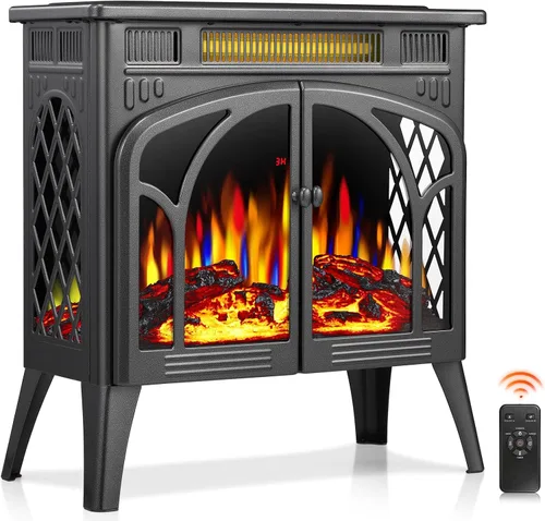 Vista 7 de ZAFRO Calentador eléctrico de chimenea de 24 pulgadas, 5100 BTU independiente con control remoto y temporizador, color de llama ajustable, 500 Negro