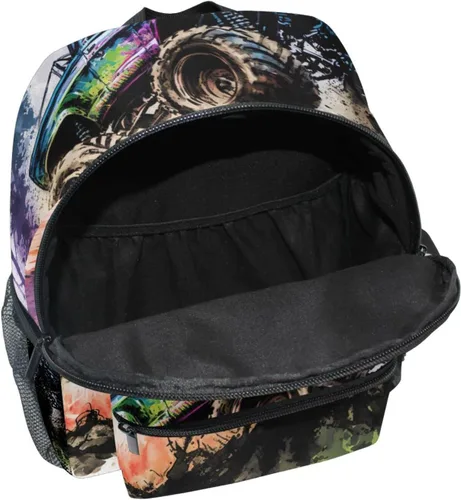 Vista 6 de Vnurnrn Mochila para niños, impresionante camión monstruo, lindo y ligero para niños pequeños con ranura para etiqueta de nombre de silbato