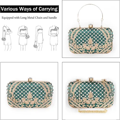 Vista 5 de DA BODAN - Bolso de noche para mujer, estilo vintage, con cuentas y lentejuelas y perlas, bolso de hombro para boda, novia, fiesta de graduación