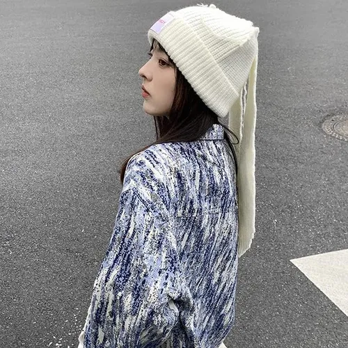 Vista 4 de RICHTRUE Bonitos gorros para mujer, gorros para mujer, accesorios Y2K, gorros kawaii de ganchillo para mujer, orejas de conejo