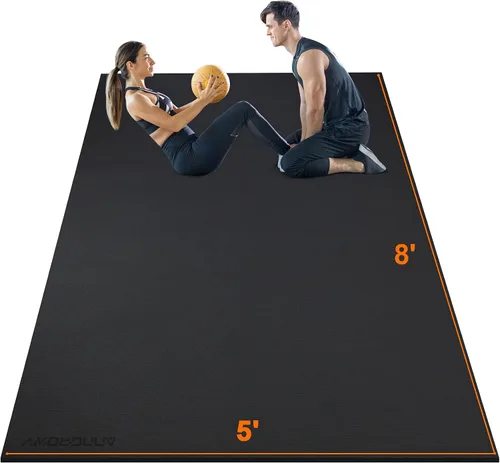 Vista 9 de Tapete de ejercicio grande de 8 x 5 pies 12 x 6 pies para gimnasio en casa, tapete de ejercicio resistente para suelo de gimnasio, esterilla
