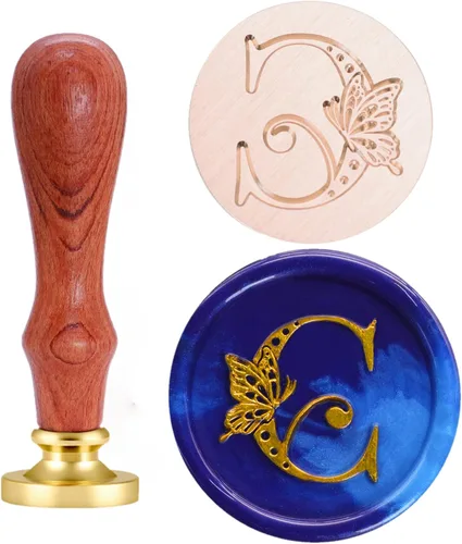 Vista 17 de SWANGSA Kit de sellos de cera del alfabeto, diseño de mariposa vintage, 26 letras A-Z con 2 asas de madera, kit de regalo para invitación de boda