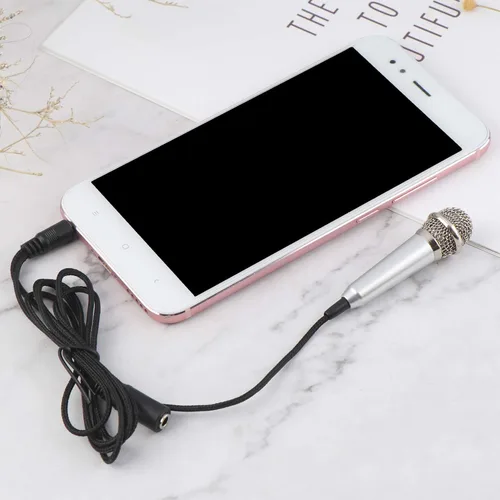 Vista 3 de 4 piezas mini micrófono mini karaoke micrófono para grabación de voz, micrófono portátil para chatear y cantar compatible con smartphone iPhone