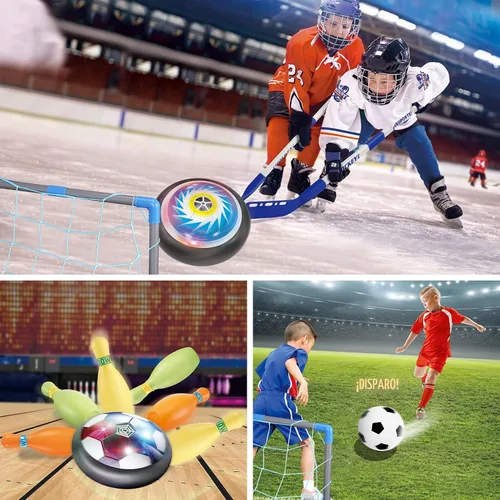 Vista 5 de HopeRock Pelota de Fútbol Flotante 3 en 1 Juego de Hockey y Bolos, Juguetes de Interior y Exterior para Niños de 3-12 Años, Juguetes de Exterior