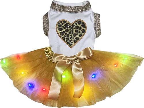 Vista 8 de Petitebella Vestido para perro cachorro con corazón de leopardo (azul aguamarina/dorado, talla XS)