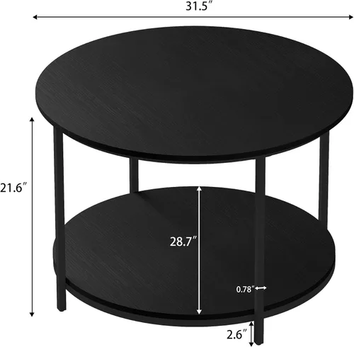 Vista 2 de Mesas de centro redondas Sala: escritorio de madera rústica de 2 niveles de 31.5 pulgadas y patas de metal resistentes, mesas de centro circulares