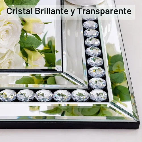 Vista 2 de Espejo decorativo de pared con marco de cristal y vidrio, espejo de pared grande de 28 x 40 pulgadas para decoración elegante de sala de estar