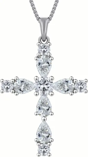 Vista 85 de YL Collar de cruz de plata de ley 925 con colgante de piedra natal religiosa para mujer