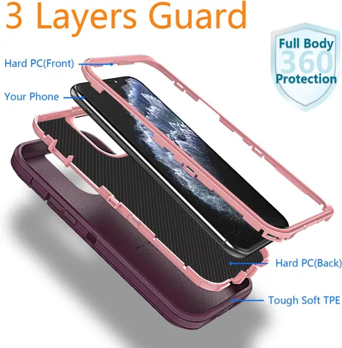 Vista 3 de YmhxcY Funda para iPhone 11 Pro, a prueba de golpes, a prueba de caídas, a prueba de polvo, a prueba de caídas, 3 capas, duradera, funda de teléfono
