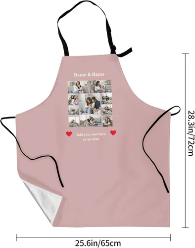 Vista 7 de Delantales personalizados para mujer, diseño de delantal de chef ajustable con nombre, textos, fotos, flores, regalos para el día de la madre